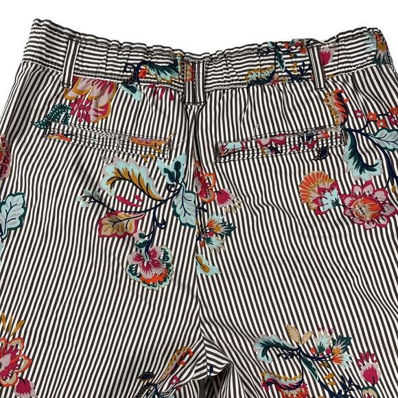 Democracy Wide Leg Raw Hem Cotton Pinstripe Floral Summer Pants Size 6 - Picture 5 of 10